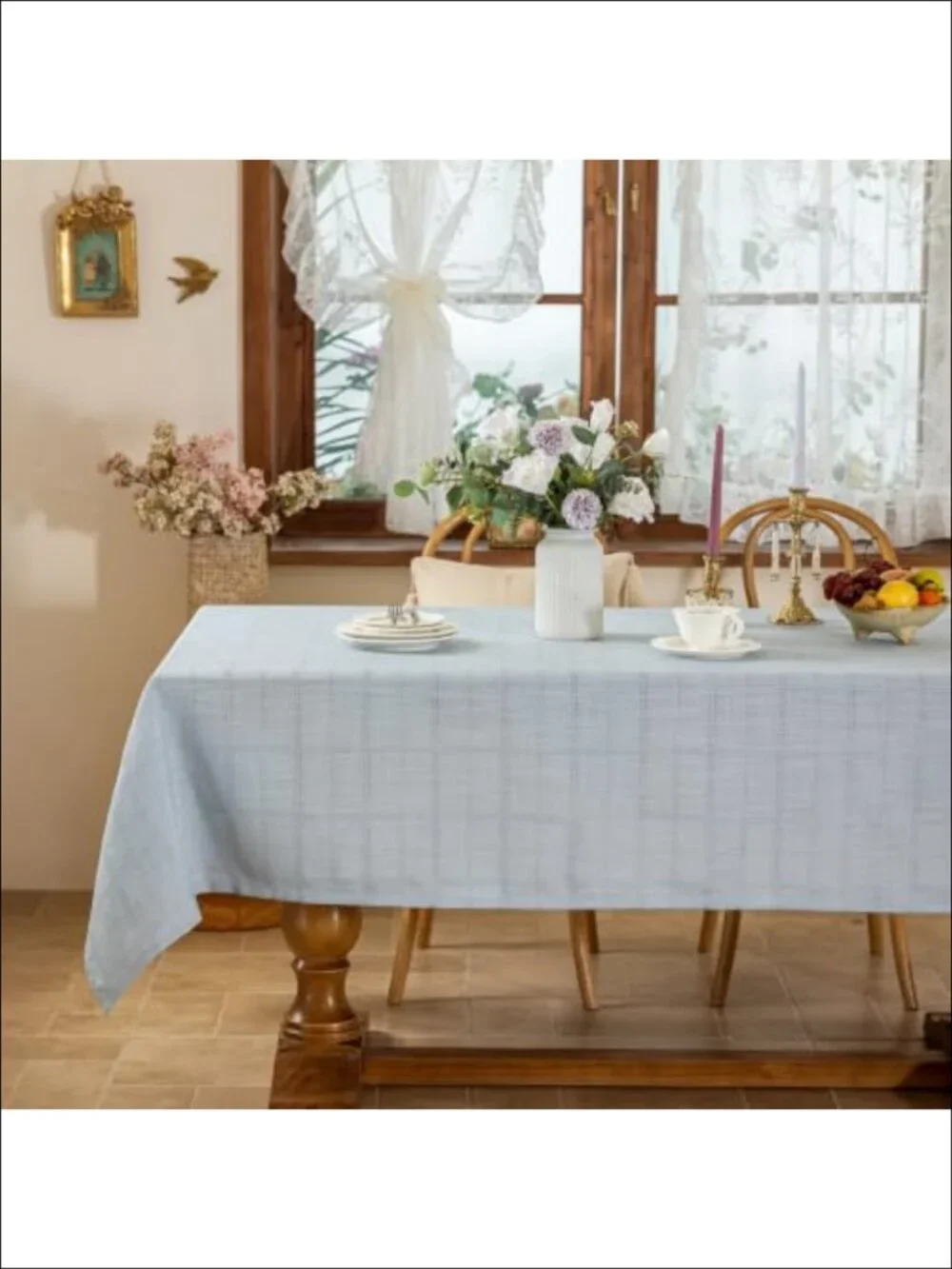 Laolitou Embroidered Grid Tablecloth Wrinkle Resistant 60x84